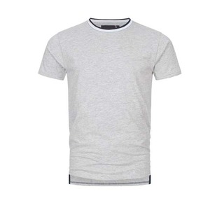 Camiseta de algodón de manga corta para hombre, corte ajustado, color gris, con ribete en contraste, cuello redondo, estilo casual - Product Image 3