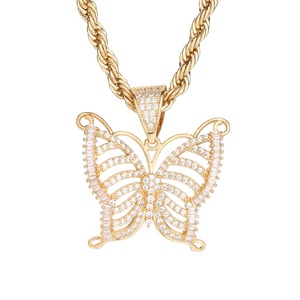 Pendentif papillon en moissanite dorée de haute qualité pour filles, collier plaqué or pour femmes, pendentif de mariage - Product Image 2