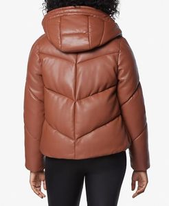 Veste courte matelassée en cuir PU brillant pour femme, col haut, ourlet élastique rembourré - Product Image 5