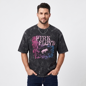 T-shirt pour homme en coton jersey délavé à l'acide, manches courtes, col rond, coupe classique, décontracté, avec logo frontal, anti-boulochage - Product Image 5
