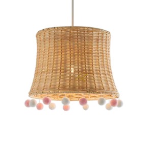 Abat-jour moderne en rotin en forme de cloche, suspension en tissu à pompons, couvercle de lampe suspendue en osier pour la décoration de restaurant - Product Image 2