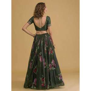 <b>Charming</b> Dark Green Floral Printed Organza Designer Lehenga Choli - Product Image 4