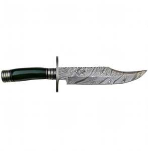 Cuchillo Utilitario de Acero de Damasco Hecho a Mano con Mango de Resina Verde y Hoja Fija - Product Image 1