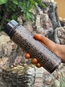 Engraved <b>Copper</b> Water <b>Bottle</b> Black and Gold Handmade Indian Ayurvedic Drinkware Premium Reusable Hydration <b>Bottle</b> - Product Image 5