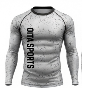 Ensemble de vêtements de sport pour homme, gris argenté, manches longues et leggings, compression, fitness, entraînement, gym, sportswear, athlétique - Product Image 3