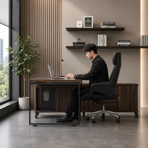 Modern Executive <b>Desk</b> Wood Office Furniture Contemporary Design Storage <b>Cabinet</b> Home Office Freestanding - Product Image 1