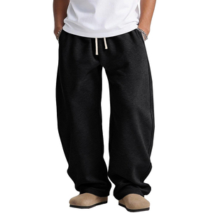 Men's Black Cotton Sweatpants Drawstring <b>Waist</b> Casual Pant with Side Pockets Midweight Knitted Autumn Winter Wear Baggy <b>Trousers</b> - Product Image 3