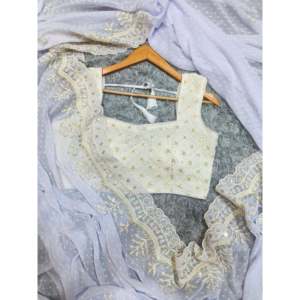 Sari de soirée de créateur avec de magnifiques paillettes et broderies de fils - Product Image 5