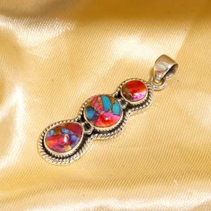 Pendentif en argent sterling massif 925 avec turquoise huître rose, pierre de naissance de décembre, serti clos de diamants taille ovale - Product Image 3