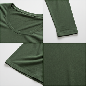 Women's Smart Casual Scoop Neck Long Sleeve Plain Top Fitted Stretch Cotton Fabric Custom <b>Label</b> OEM Wholesale Supplier - Product Image 5