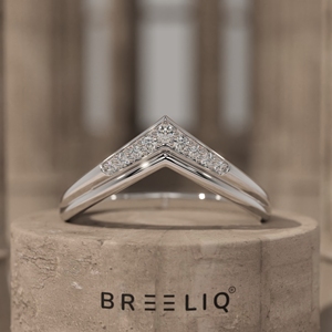 แหวนแต่งงานแบบซ้อนได้สำหรับผู้หญิง ทำจากทองคำแท้ 14K รูปทรงตัววีคู่ ประดับเพชรเลี้ยงในห้องปฏิบัติการ - Product Image 3