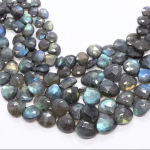Perles de labradorite naturelle facettées en forme de cœur, 7-8 mm, bleu chatoyant, 8 pouces, pour la création de bijoux - Product Image 1