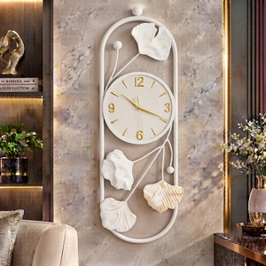 Beautiful White Wall <b>Clock</b> Floral Metal Art <b>Clock</b> <b>Gold</b> Accent Minimalist Home Decor Statement Wall <b>Clock</b> by Falah International - Product Image 1