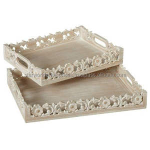 Wedding & Party Decorative Enamel MDF <b>wooden</b> Tray with <b>Bamboo</b> Wood Handles Coffee Tea Breakfast Food Serving Tray - Product Image 6