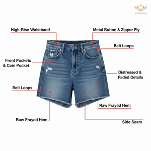 Shorts en jean délavé taille mi-haute pour femme, qualité supérieure, ourlet brut, décontracté, hiver, séchage rapide, coupe bootcut vintage, OEM ODM, vente en gros - Product Image 1