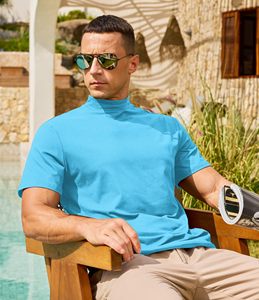 Men's <b>Mock</b> Turtleneck Short Sleeve Soft Lightweight Casual Basic T-Shirts Floral Print Pullover <b>Tops</b> Washed 100% Polyester Front - Product Image 2