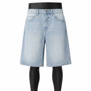 Shorts en jean baggy personnalisés pour hommes, style streetwear, 100 % coton biologique, écologiques, longueur genou, bleu clair, marque privée - Product Image 1