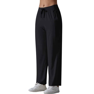 <b>Women</b> High Waist Wide Leg Pants Solid Color Drawstring Casual Loose Fit Full Length Quick Dry Spandex Polyester Trousers - Product Image 2