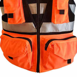 Chaleco de Seguridad Reflectante de Alta Visibilidad para Hombre, Color Naranja, Malla Transpirable, Cierre de Cremallera en el Cuello, con Múltiples Bolsillos, para Verano y Actividades al Aire Libre - Product Image 6