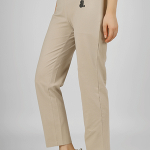 Pantalones Casuales de Otoño para Mujer, Color Beige, Ajustados, de Cintura Alta, Largos hasta el Tobillo, Tejido de Punto con Patrón Geométrico Ecológico, Logotipo en la Cintura - Product Image 4