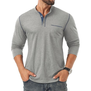 Camisetas Henley Personalizadas para Hombre, Estilo Urbano, Retro, Manga Corta, Cuello en V, Casuales, con Botones - Product Image 4