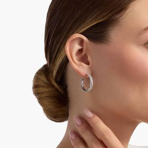 ต่างหูห่วงเพชรเพาะเลี้ยงแบบ Pavé Link ทองคำขาว 14K - Product Image 4