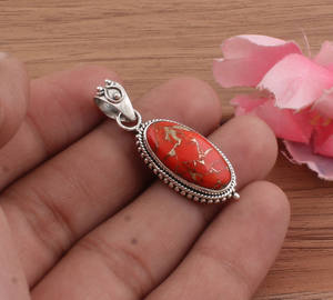 Collar de Plata de Ley 925 con Turquesa Naranja Natural, Estilo Vintage, con Piedras Preciosas, Turquesa Ostra, Unisex, Hecho a Mano, al por Mayor - Product Image 2