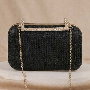Bolso de Mano Elegante de Tela Negra Brillante para Mujer, Ideal para Fiestas, Bodas y Eventos Festivos - Product Image 1