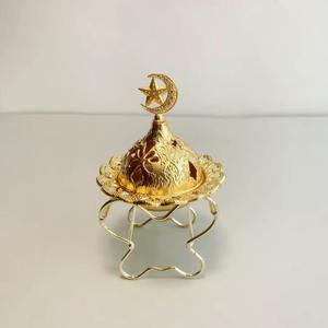Brûleur d'encens Mabkhara de luxe en laiton doré avec base en cristal, porte-encens Oud Bakhoor arabe, objet décoratif de bureau pour la décoration du Ramadan et de l'Aïd - Product Image 1