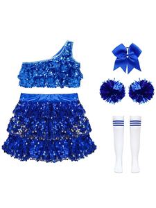 4-16 Kid Girls Cheerleading Performance Outfit <b>Crop</b> <b>Top</b> With Skirted Shorts Culottes Set For Party Competition Class Theme Party - Product Image 4