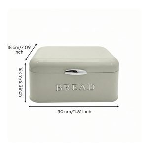 Boîte à pain rectangulaire en métal avec couvercle 30x18x16cm Gris Conteneur à pain pour la cuisine - Product Image 2