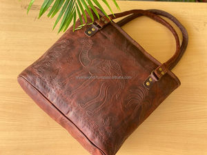 Bolso de mano de cuero de cabra para mujer, bolsa de hombro de cuero en relieve marrón Vintage, hecho a mano - Product Image 5