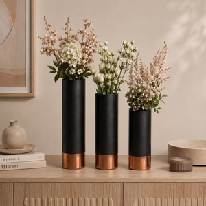 Juego de 3 Jarrones Decorativos de Hierro, Color Negro Cobre, para Mesa, Decoración Moderna para Sala de Estar y Hogar |   Elegante Centro de Mesa Escultural Hecho a Mano - Product Image 3