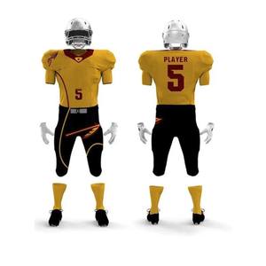 ชุดเสื้อฟุตบอลอเมริกันแบบกำหนดเอง สีเหลืองแดง เลข 5 พิมพ์ลายดิจิทัล คอวี แขนสั้น ระบายเหงื่อได้ดี สำหรับผู้ใหญ่ ผลิตจากโพลีเอสเตอร์ 100% - Product Image 1