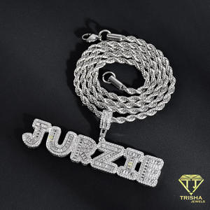 Pendentif personnalisé en diamant VVS cultivé en laboratoire, plaque nominative, collier avec breloque lettre sertie de diamants, bijoux hip-hop - Product Image 2