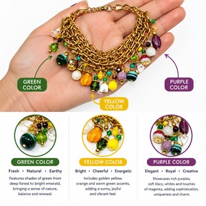 Women's Bohemia Gold Plated Chain <b>Bracelet</b> With Colorful <b>Beads</b> Multi Strand Stackable Jewelry - Product Image 3