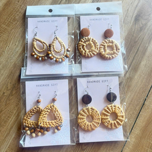 Natural Rattan Hoop <b>Earrings</b> Handmade Eco Friendly Bamboo Jewelry Lightweight Design Made in Vietnam - Product Image 2