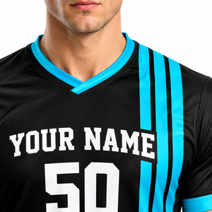 Camiseta de Fútbol Negra Personalizada con Rayas Cian, Nombre y Número Personalizados - Product Image 6