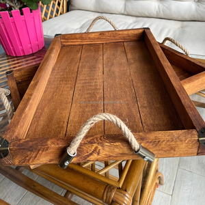 Plateau de service en bois durable fait à la main avec poignées, style moderne et luxueux pour la cuisine, la salle à manger, les hôtels, la décoration de la maison - Product Image 2