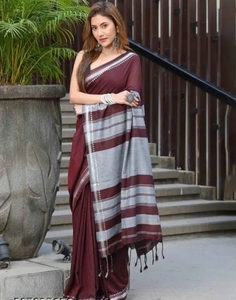Sari KV pour femme en pur coton tissé à la main, Khadi traditionnel, séchage rapide, pour fêtes d'automne, mariages et Diwali, avec motif en relief - Product Image 4