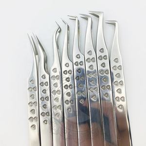 Venta al por mayor pinzas de acero inoxidable sostenibles mango de corazón pulido acabado punta puntiaguda para extensión de pestañas etiqueta privada ofrecida - Product Image 6