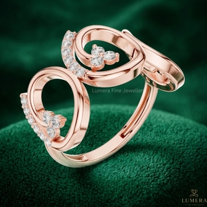 Bague de luxe en diamant taille ronde |   Bague géométrique en or rose 9K 10K 14K 18K pour femmes |   Bijoux fins sur mesure - Product Image 3