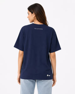 เสื้อยืดผ้าฟลีซคอกลมทรงปกติสีน้ำเงินกรมท่าสำหรับผู้หญิง ยี่ห้อ Vibe Craft Clothing ลายโลโก้หัวกะโหลกหัวใจ สไตล์ลำลอง สำหรับฤดูใบไม้ผลิ/ฤดูร้อน ราคาประหยัด - Product Image 2