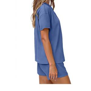 Conjunto Casual de Dos Piezas para Mujer, Verano, Cuello en V, Camiseta de Manga Corta y Pantalones Cortos, Ropa de Salón, Conjunto Combinado, Venta al Por Mayor, OEM - Product Image 3