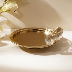 Premium Hand-Hammered <b>Gold</b> Metal Bowl Set Designer Floral Accent Fruit Dish & Oval <b>Tray</b> Luxury Indian Craftsmanship Metalware - Product Image 2