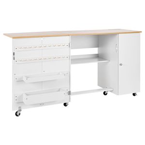Table de machine à coudre avec roulettes et chevilles en bois - Station de charge multifonction pliable au design compact - Product Image 4