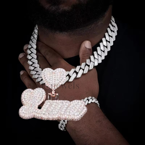 Collier Pendentif Cœur Personnalisé avec Nom, Bijoux Fins Personnalisés, Pendentifs & Breloques, Sertis de Zircons Cubiques, Or et Argent, Style Hip Hop pour Hommes et Femmes - Product Image 2