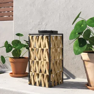 Lanterne géométrique moderne en rotin tressé noir, porte-bougie artisanal haut de gamme pour centre de table de restaurant, fournisseur - Product Image 4