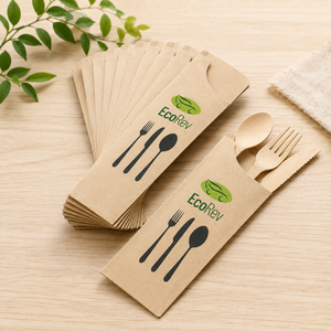 EcoRev Custom Luxury Kraft <b>Paper</b> <b>Biodegradable</b> Eco-Friendly Cutlery Bags Twisted Handles Self-Adhesive Seal Bottom Gusset Offset - Product Image 5