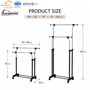 Double <b>Rod</b> Garment Rack Stainless Steel Standing Clothes Organizer for Bedroom Minimalist Design with Wheels - Product Image 2